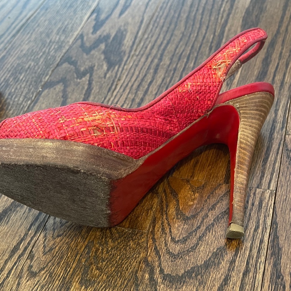 Christian Louboutin Red Raffia Slingbacks 37.5 - Picture 8 of 16